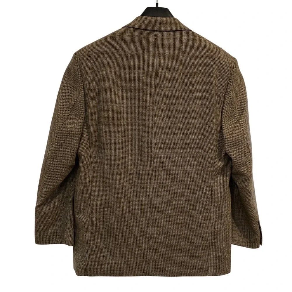 Vintage Cashmere Touch Mens Brown Glen Plaid Two Button Blazer Sport Coat Jacket